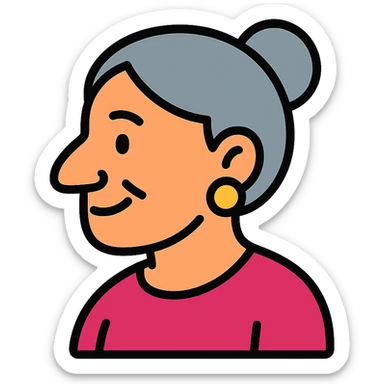 older woman with a big nose, smiling sticker