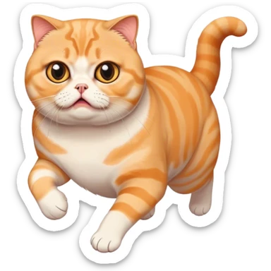 fat orange scottish fold cat scared running with fear sticker