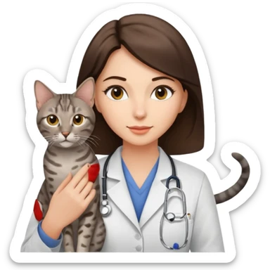 Female veterinarian, brunette, Egyptian mau cat sticker