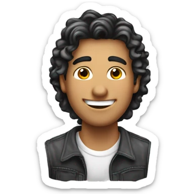 Emoji de un hombre joven, cabello ondulado, sonrisa amigable, blanco sticker