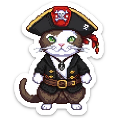 Skibidi cat dressed as a pirate in a Vietnam War setting sticker