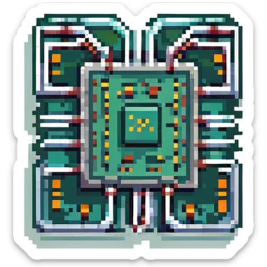 pixel art style electronic integrated circuit (IC), blocky shapes, limited colors sticker