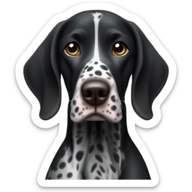 black german shorthair pointer, long snout with short ears, full black head, without white on the head, with white hair on the snout, black and white spotted body sticker