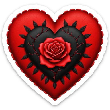 heart with dark stitches and black rose sticker