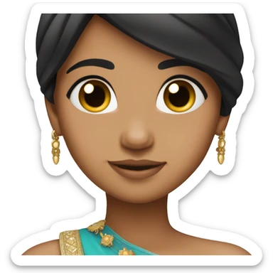 iPhone-style princess emoji with Indian girl pretty skintone black hair sticker