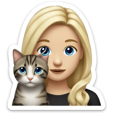 girl , blue eyes, with flowing blond hair and black tabby cat  sticker