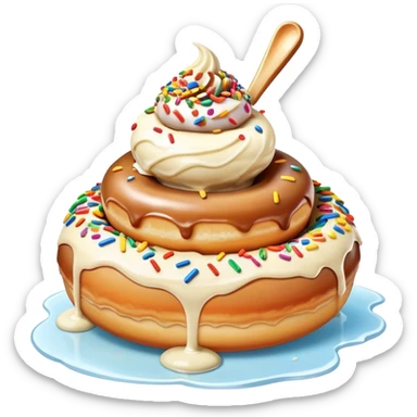A donut on top of an ice cream  sticker