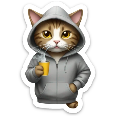 Cat wearing a hoodie and smoking a cigarette sticker