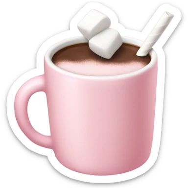 a light pink mug with hot chocolate and marshmallow sticker