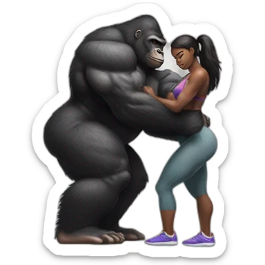 Big buff Gorilla holding a beautiful girl with a big back doing squats sticker