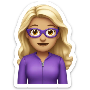 Une fille super héro du marketing habillée en violet qui tient une fusée sticker