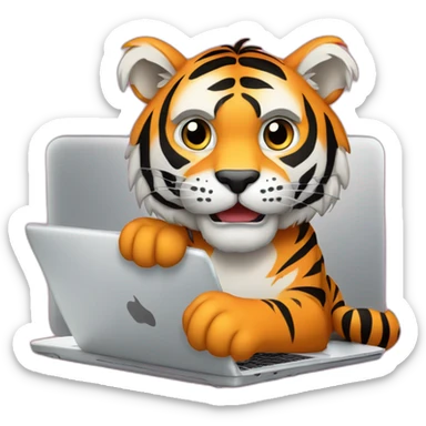 A tiger on a laptop with an "AVEX" sticker on it sticker
