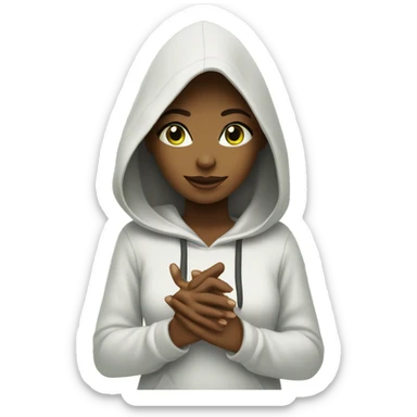 girl in hood  with green eyes under palm tree and engagement ring sticker