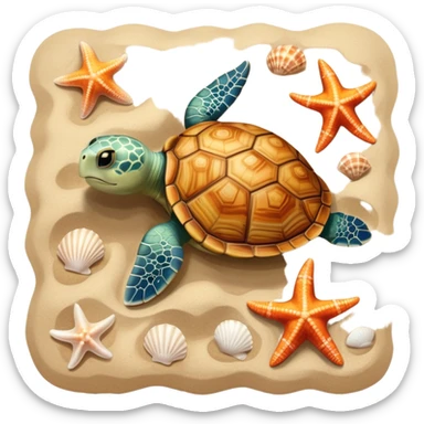 Turtle, starfish, shells sticker