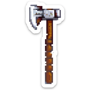 first-person Minecraft gameplay, visible blocky hand holding a pickaxe, inventory hotbar at the bottom sticker