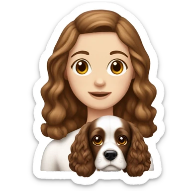 White girl that has brown hair with Parti colored cocker spaniel  sticker
