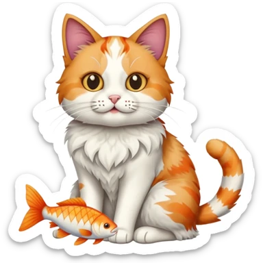 cat full body sitting with fish bones in mouth sticker