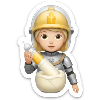 Un biberon avec du lait chaud et Jeanne d’arc qui flotte dedans  sticker