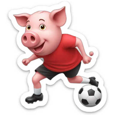 pig with red shirt kicking a soccer ball sticker