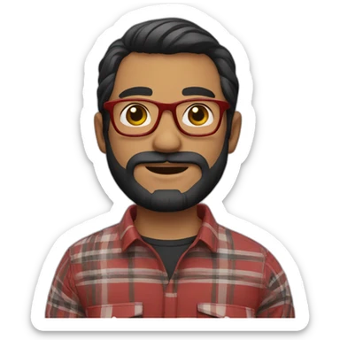 man with beard, glasses, black hair and red plaid shirt sticker