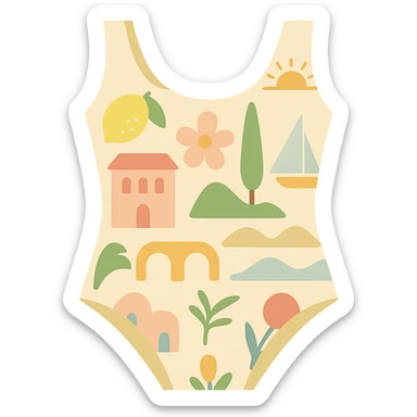 flat vector pastel italian summer inspired print swimsuit isolated sticker