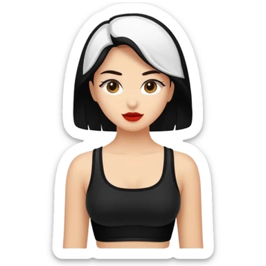 Siyah uzun saçlı siyah ceket  polar ceket ceket gevşek biraz omzundan çıkıyormuş gibi ve bugday ten rengi soltaraftaki omzundan çıkık sadece içinde de siyah crop var crop  sticker