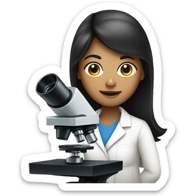 a young black-haired, light-skinned woman looking in a microscope sticker
