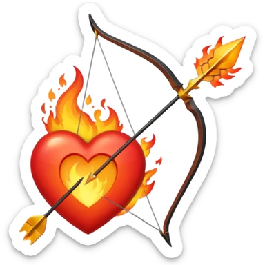 bow and arrow going through fire heart sticker