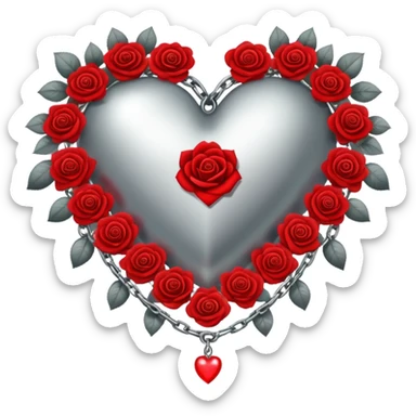 Silver heart with chains and roses sticker