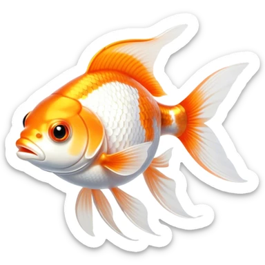 Cinematic Noble Orange and White Goldfish Portrait Emoji, Poised and regal, with a sleek, streamlined build and a vibrant body featuring a harmonious blend of orange and white hues, deep-set soulful golden eyes, Simplified yet sharp and sophisticated features, highly detailed, glowing with a soft, dignified glow, high shine, intelligent and graceful, stylized with an air of aquatic artistry, focused and attentive, soft glowing outline, capturing the essence of a watchful and confident aquatic companion, so majestic it feels as though it could glide out of the screen with effortless authority! sticker