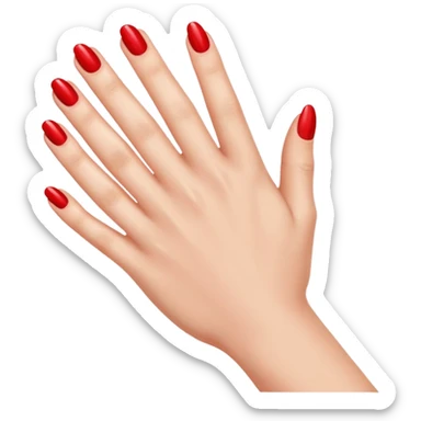 A woman's hand with red nail polish sticker