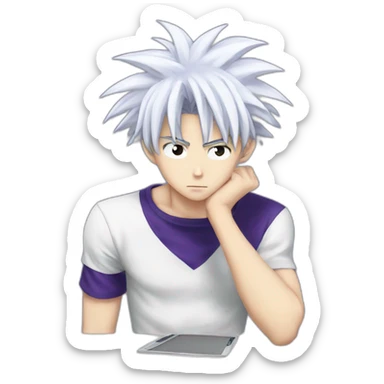 killua hxh hard thinking about trivia question sticker