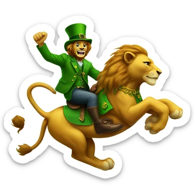 Lion riding a leprechaun  sticker