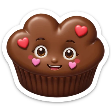 Cartoon chocolate mini pastry with heart eyes, tiny hearts floating, smiling face, chibi style, Twitch emoji style, transparent background, colorful
 sticker