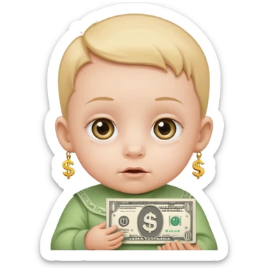 baby with dollar signs in its eyes sticker