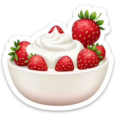 A bowl of strawberries with yogurt. sticker