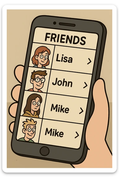 Front screen of the phone with friends' contacts sticker