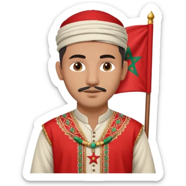 Un homme avk le drapeau Du Maroc sur le dos et qui est normal sans rien sur lui sticker