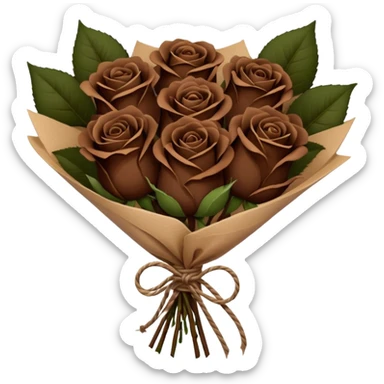 Bouquet of the darkest  brown roses in a paper package covered sticker