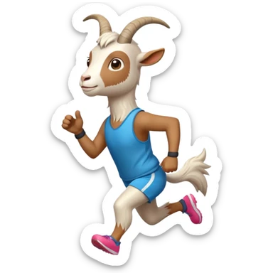 friendly anthropomorphised goat jogging upright in a new outfit, standard pose sticker