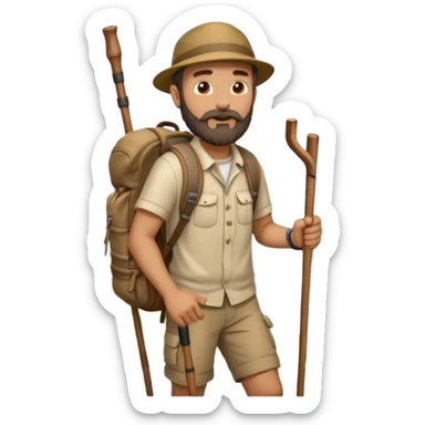 Montañero con mochila y bastones . sticker