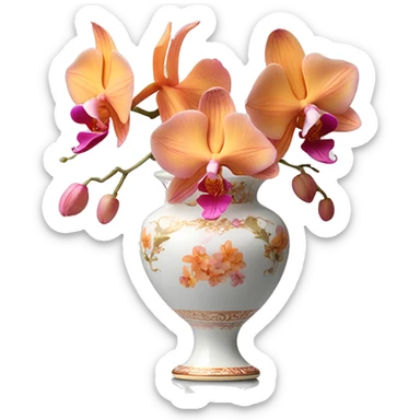Fine china vase with pink and orange orchids sticker