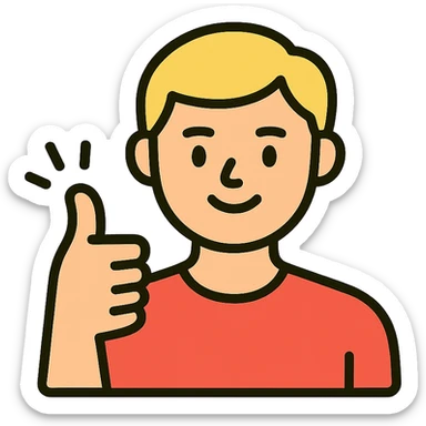 Add a blue background behind a young blond man with short hair, giving encouragement, maintaining the color outline style of the image. sticker