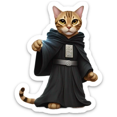Bengal cat dressed as emperor palpatine unlimited power scene with lightning bolts coming out of its paws sticker