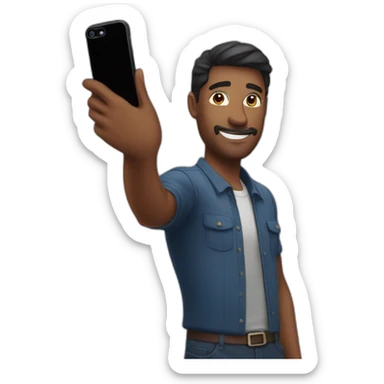 A man who taking selfie with Iphone 14 sticker