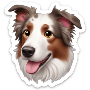 white red merle border collie with light brow spots and blue eyes and pink nose sticker