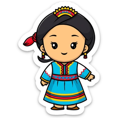 Happy Kazakh girl in colorful traditional dress sticker