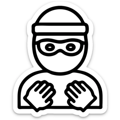 simple thief emoji icon, mask, gloved hands, modern outlined icon style sticker