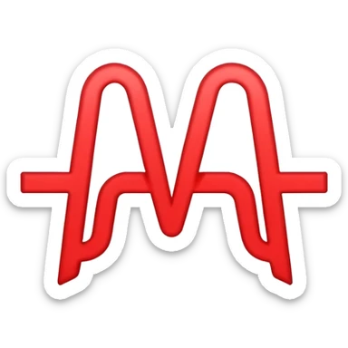 Minimalistic logo for MedSignal, sleek red pulse forming the letters 'AI' inside a smooth geometric shape, glowing red accents, clean white background, no black, conveying high-tech healthcare and AI technology sticker