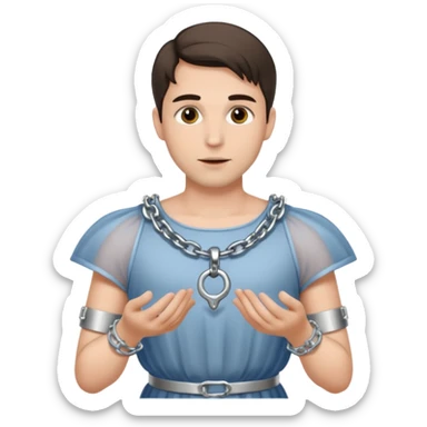 Submissive man wearing feminine clothes and chastity cage sticker